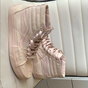 vans light pink high top shoes